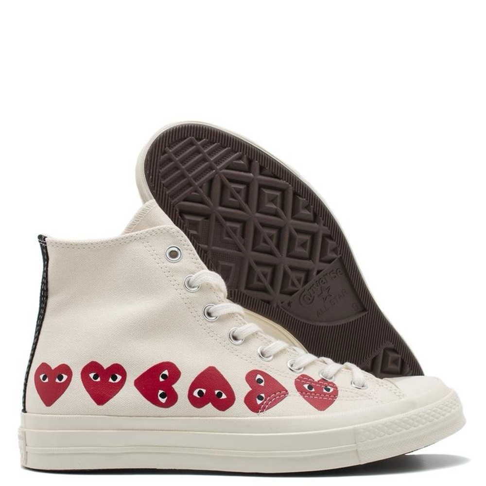 Converse x CDG PLAY Chuck Taylor 70 Hi Men’s 8 Multi-Heart Cream Off-White w Box